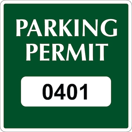 Lustre-Cal Static Cling Parking Permit Green 3in x 3in  Square Serialized 401-450, 50PK 253745SCL1GSq0401
